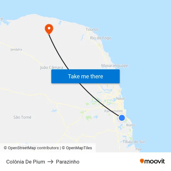 Colônia De Pium to Parazinho map