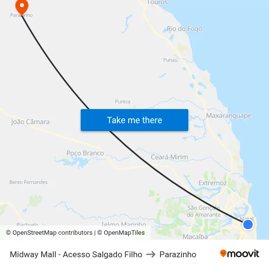 Midway Mall - Acesso Salgado Filho to Parazinho map