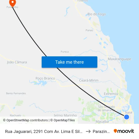 Rua Jaguarari, 2291 Com Av. Lima E Silva to Parazinho map