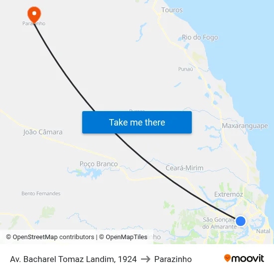 Av. Bacharel Tomaz Landim, 1924 to Parazinho map