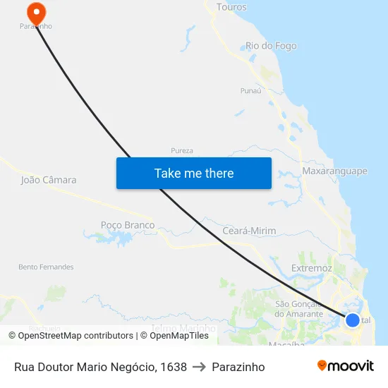 Rua Doutor Mario Negócio, 1638 to Parazinho map