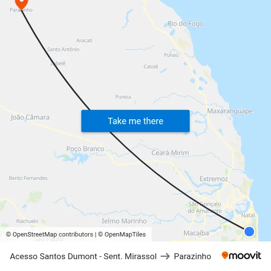 Acesso Santos Dumont - Sent. Mirassol to Parazinho map