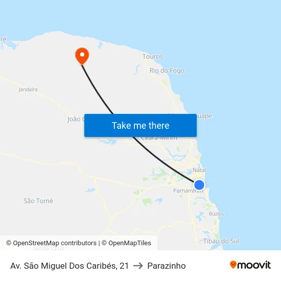 Av. São Miguel Dos Caribés, 21 to Parazinho map