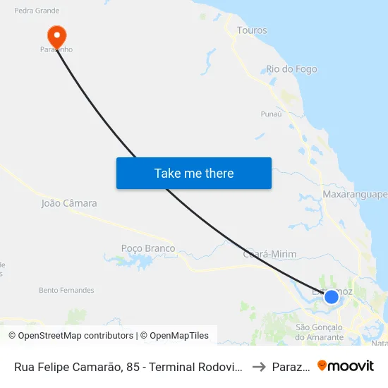 Rua Felipe Camarão, 85 - Terminal Rodoviário De Extremoz to Parazinho map