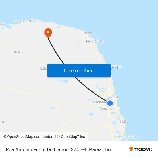 Rua Antônio Freire De Lemos, 374 to Parazinho map