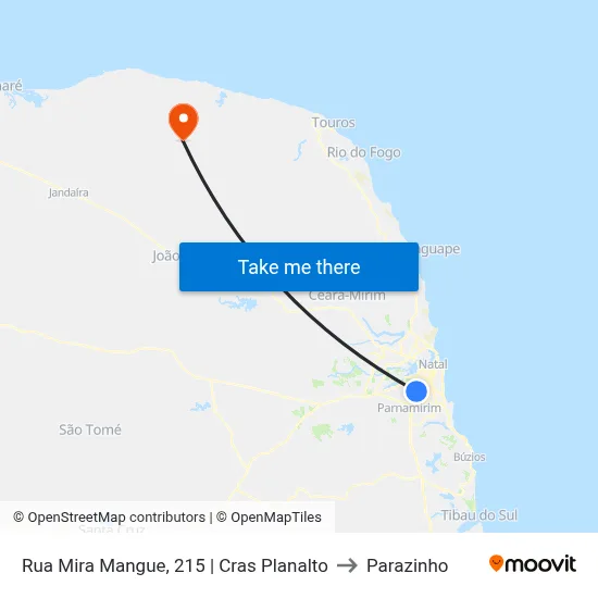 Rua Mira Mangue, 215 | Cras Planalto to Parazinho map