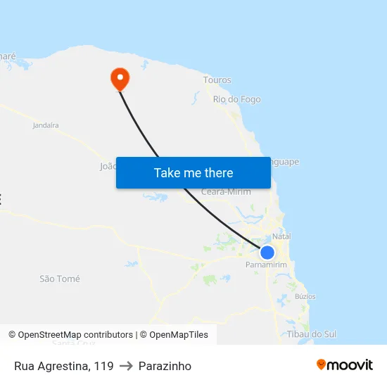 Rua Agrestina, 119 to Parazinho map