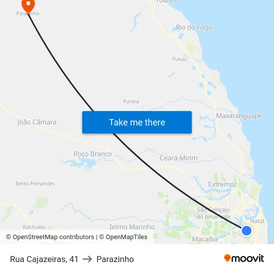 Rua Cajazeiras, 41 to Parazinho map