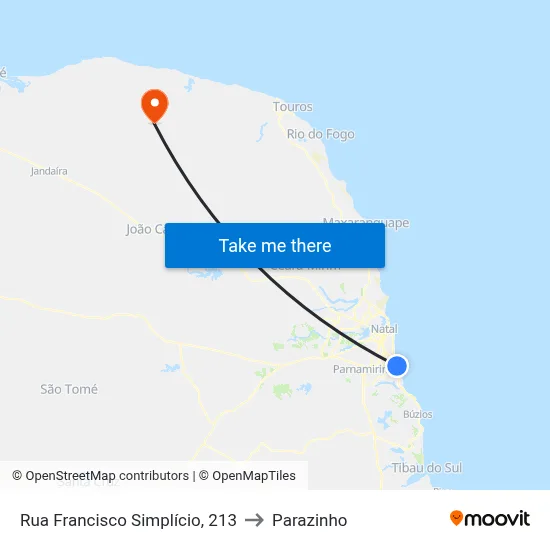 Rua Francisco Simplício, 213 to Parazinho map