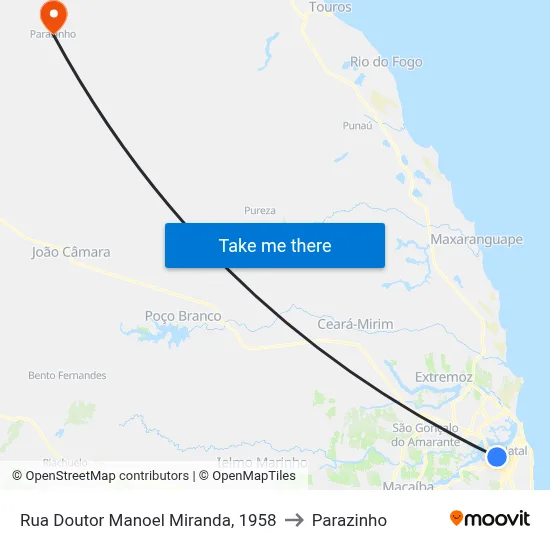 Rua Doutor Manoel Miranda, 1958 to Parazinho map
