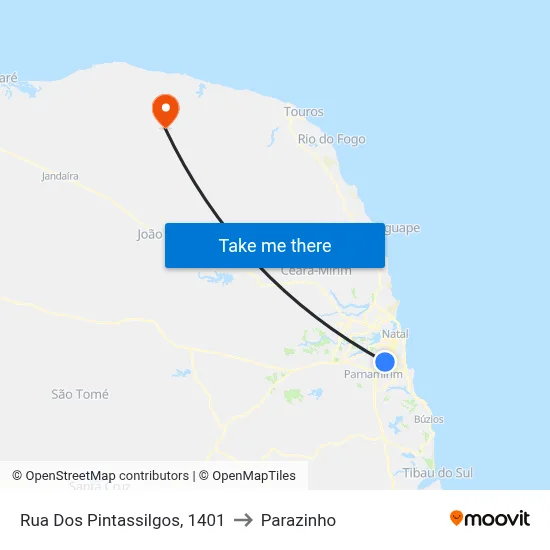 Rua Dos Pintassilgos, 1401 to Parazinho map