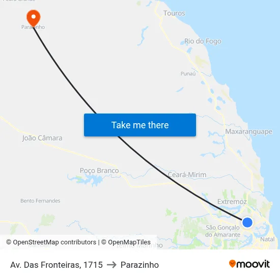 Av. Das Fronteiras, 1715 to Parazinho map