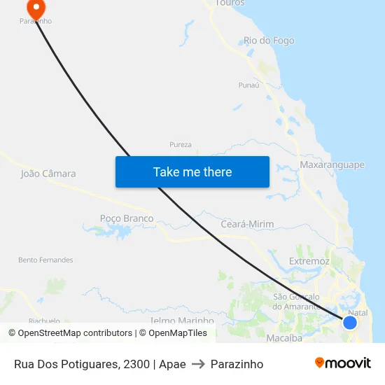 Rua Dos Potiguares, 2300 | Apae to Parazinho map