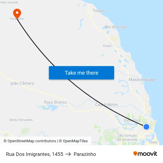 Rua Dos Imigrantes, 1455 to Parazinho map