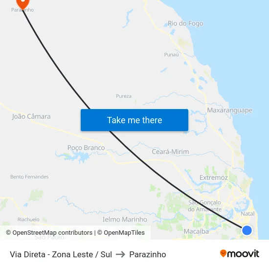Via Direta - Zona Leste / Sul to Parazinho map