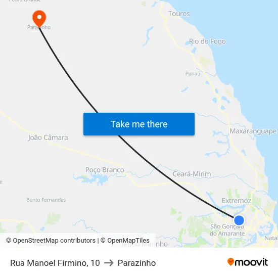Rua Manoel Firmino, 10 to Parazinho map