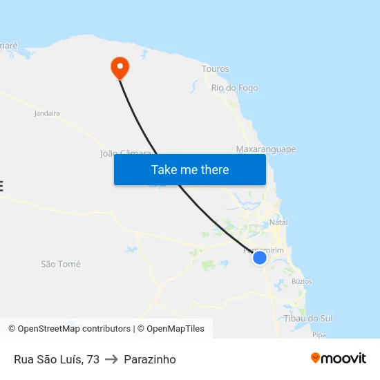 Rua São Luís, 73 to Parazinho map
