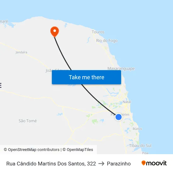 Rua Cândido Martins Dos Santos, 322 to Parazinho map