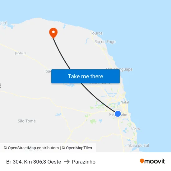 Br-304, Km 306,3 Oeste to Parazinho map