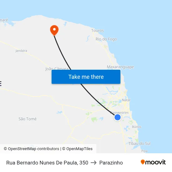 Rua Bernardo Nunes De Paula, 350 to Parazinho map