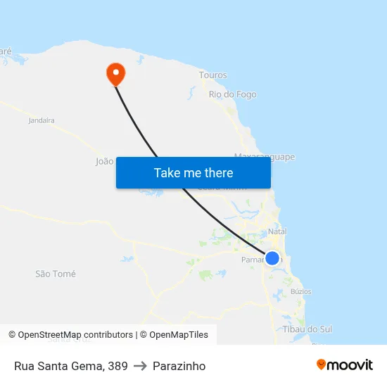 Rua Santa Gema, 389 to Parazinho map