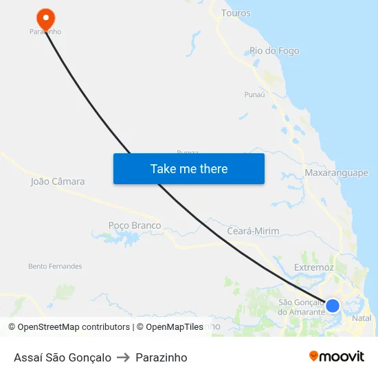 Assaí São Gonçalo to Parazinho map