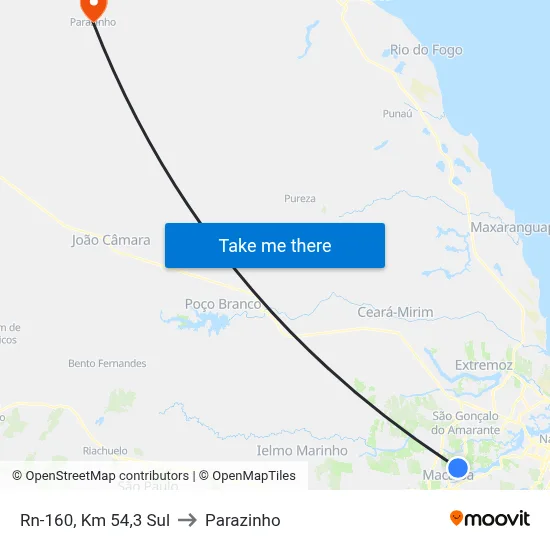 Rn-160, Km 54,3 Sul to Parazinho map