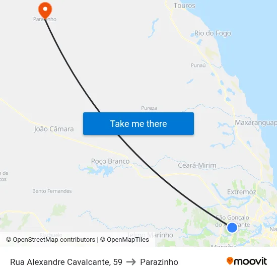 Rua Alexandre Cavalcante, 59 to Parazinho map