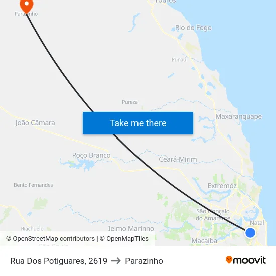 Rua Dos Potiguares, 2619 to Parazinho map