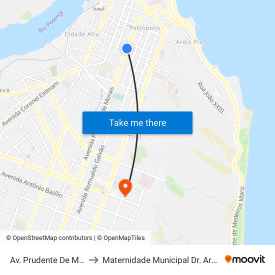 Av. Prudente De Morais, 550 to Maternidade Municipal Dr. Araken Irerê Pinto map