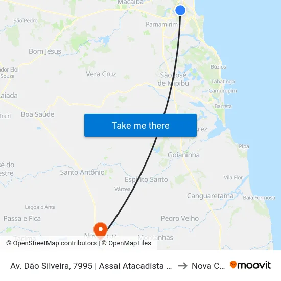 Av. Dão Silveira, 7995 | Assaí Atacadista Zona Sul to Nova Cruz map