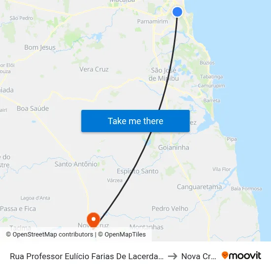 Rua Professor Eulício Farias De Lacerda, 15 to Nova Cruz map
