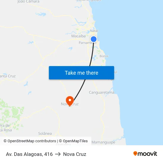 Av. Das Alagoas, 416 to Nova Cruz map