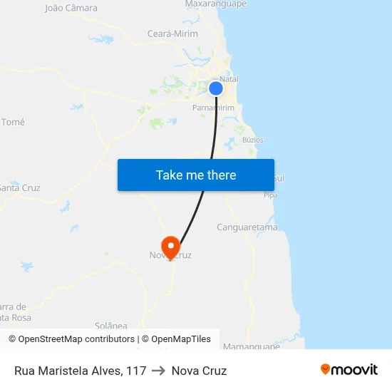 Rua Maristela Alves, 117 to Nova Cruz map