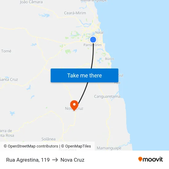 Rua Agrestina, 119 to Nova Cruz map