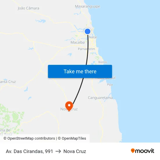 Av. Das Cirandas, 991 to Nova Cruz map
