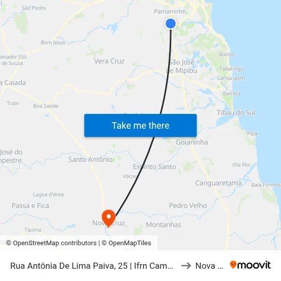 Rua Antônia De Lima Paiva, 25 | Ifrn Campus Parnamirim to Nova Cruz map