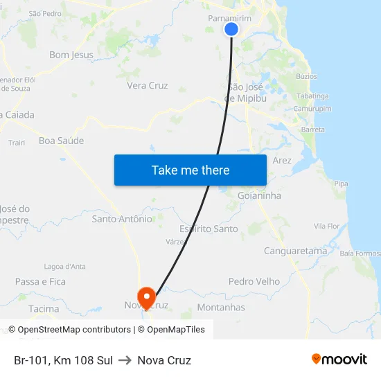 Br-101, Km 108 Sul to Nova Cruz map