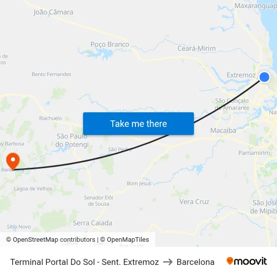Terminal Portal Do Sol - Sent. Extremoz to Barcelona map