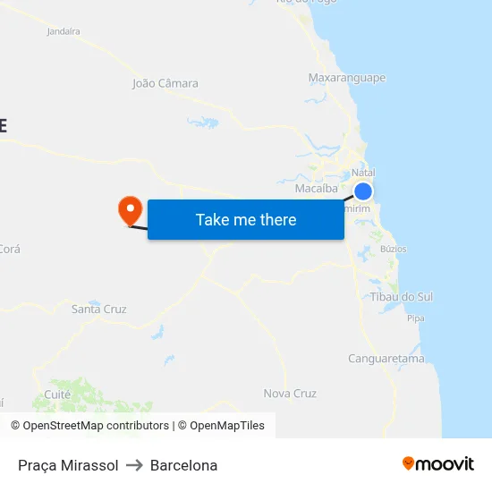 Praça Mirassol to Barcelona map
