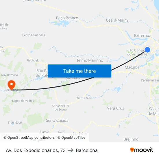 Av. Dos Expedicionários, 73 to Barcelona map