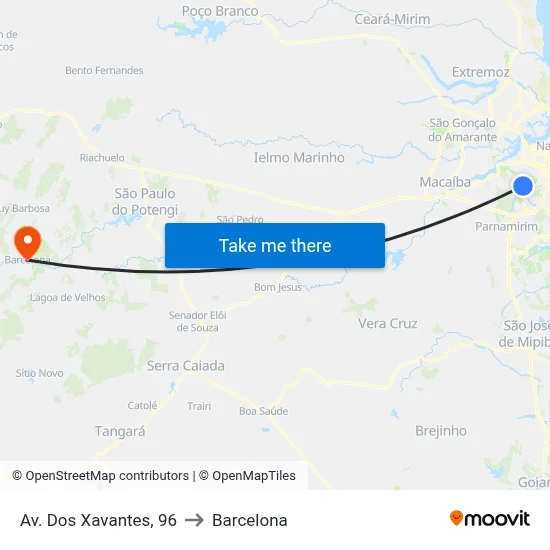 Av. Dos Xavantes, 96 to Barcelona map