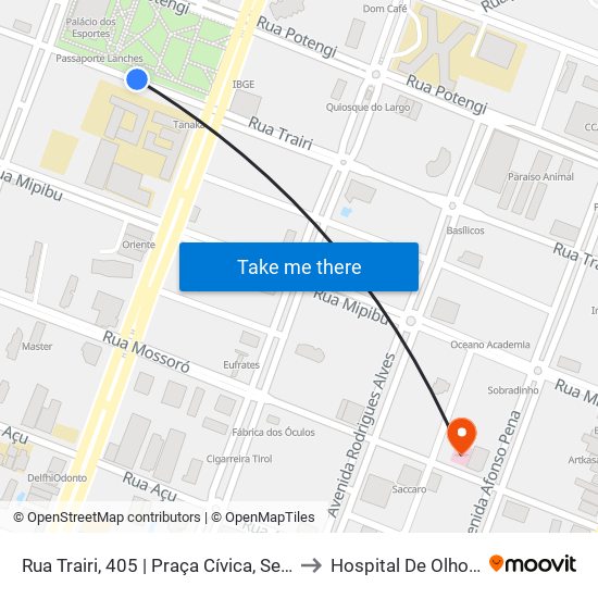 Rua Trairi, 405 | Praça Cívica, Sentido Centro to Hospital De Olhos Do Rn map