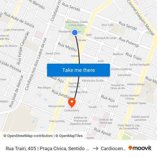 Rua Trairi, 405 | Praça Cívica, Sentido Centro to Cardiocentro map