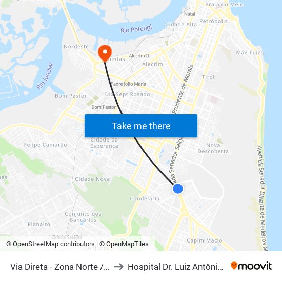 Via Direta - Zona Norte / Oeste to Hospital Dr. Luiz Antônio - Liga map