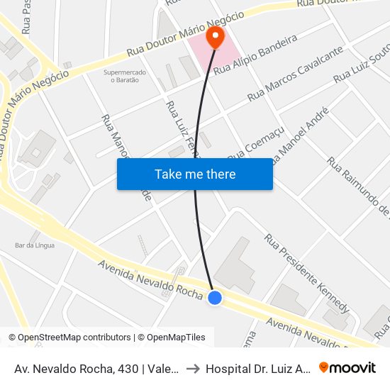 Av. Nevaldo Rocha, 430 | Vale Do Pará - Loja 01 to Hospital Dr. Luiz Antônio - Liga map