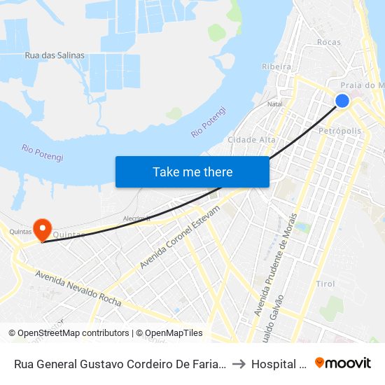 Rua General Gustavo Cordeiro De Faria, 675 | Hospital Universitário Onofre Lopes / Maternidade Januário Cicco to Hospital Dr. Luiz Antônio - Liga map