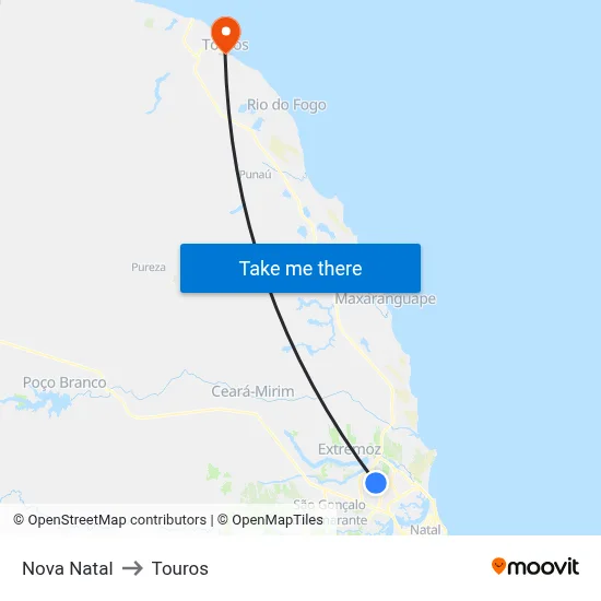Nova Natal to Touros map