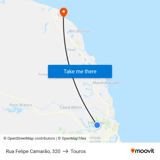Rua Felipe Camarão, 320 to Touros map