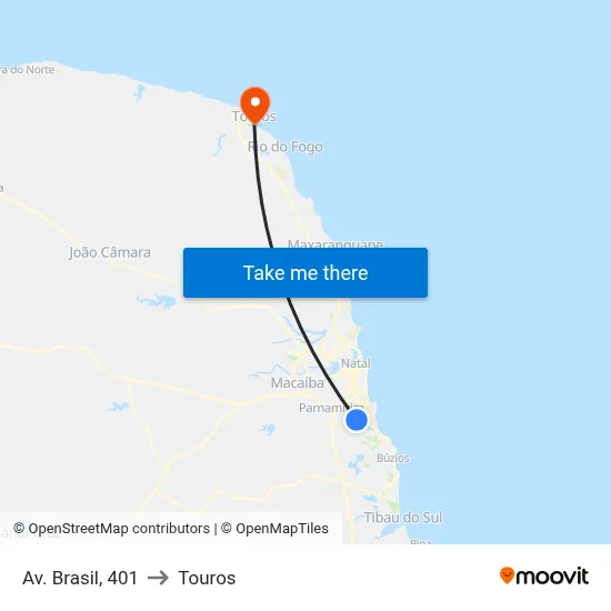 Av. Brasil, 401 to Touros map